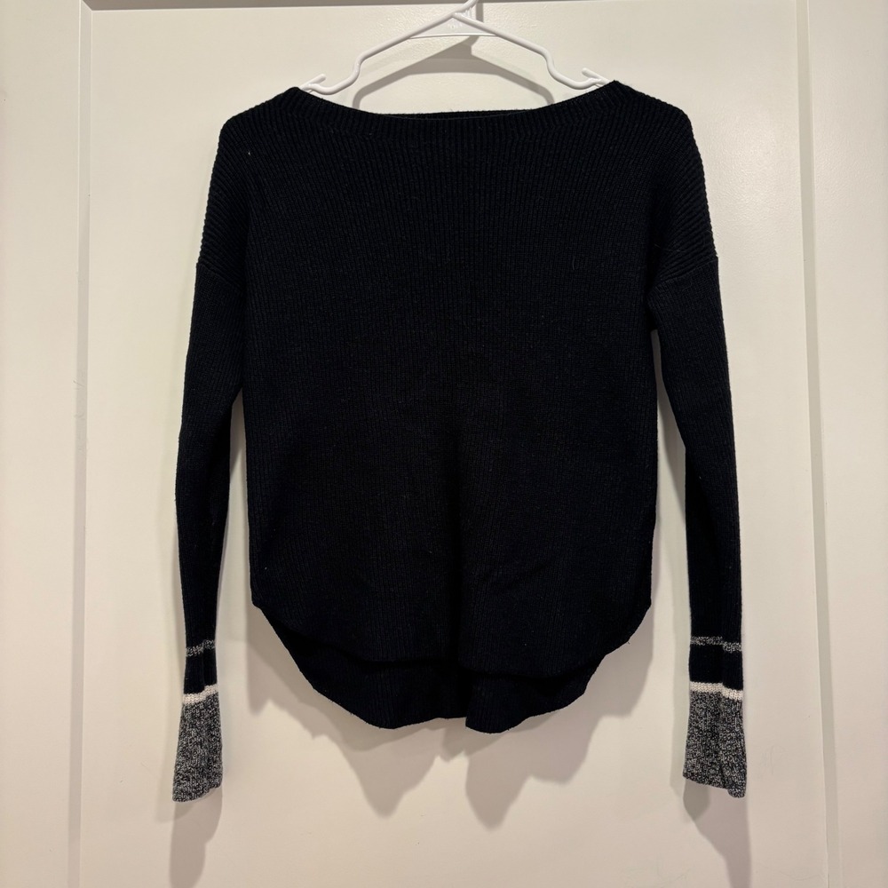 Express Womens Ribbed Boat Neck Sweater Black Colorblock Cuff XS